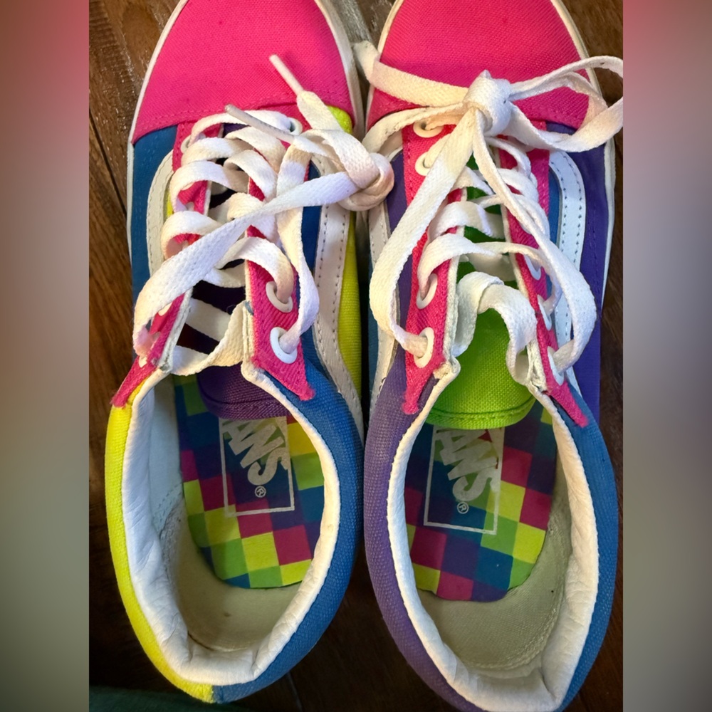 Vans Old Skool Shoes Women 6 Men 4.5 Pink Color Block Canvas Skate Sneakers - Picture 4 of 7